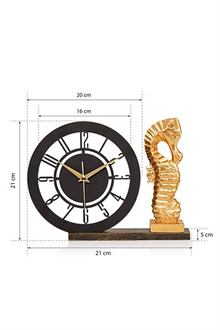 Muyika Bunnela Gold Sessiz Mekanizmalı Polyester Biblo Metal Masa Saati 21 x 21 cm DENİZ ATI MMS-POB