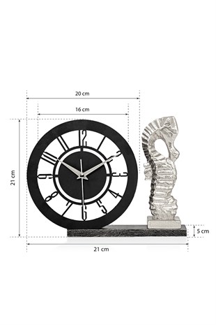 Muyika Bunnela Gümüş Sessiz Mekanizmalı Polyester Biblo Metal Masa Saati 21x21 cm Deniz Atı MMS-POB