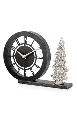 Muyika Bunnela Gümüş Sessiz Mekanizmalı Polyester Biblo Metal Masa Saati 21 x 21 cm Çam Ağacı