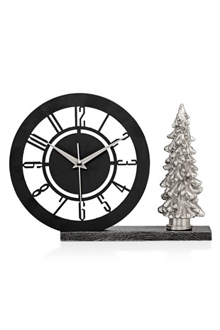 Muyika Bunnela Gümüş Sessiz Mekanizmalı Polyester Biblo Metal Masa Saati 21 x 21 cm Çam Ağacı