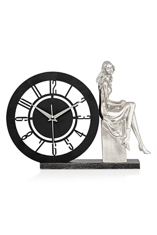Muyika Bunnela Gümüş Sessiz Mekanizmalı Polyester Biblo Metal Masa Saati 21 x 21 cm Kadın MMS-POB
