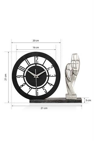 Muyika Bunnela Gümüş Sessiz Mekanizmalı Polyester Biblo Metal Masa Saati 21 x 21 cm Devotion MMS-POB
