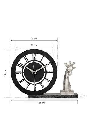 Muyika Bunnela Gümüş Sessiz Mekanizmalı Polyester Biblo Metal Masa Saati 21 x 21 cm Zürafa MMS-POB