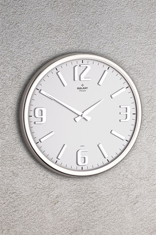 MUYİKA Casa Gümüş-Beyaz Metal Kasa Bombe Cam Kabartma Rakamlı Sessiz  36X36cm Duvar Saati MDS-36