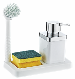MUYİKA  Fırçalı Sıvı Sabunluk Süngerlik Standlı Mutfak Banyo Seti MTFK-01
