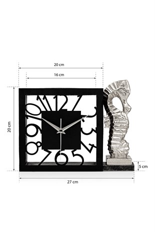 Muyika Kar  Gümüş Sessiz Mekanizmalı Polyester Biblo  Metal Masa Saati 25 x 21 cm DENİZ ATI MMS-POB
