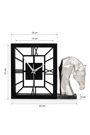 Muyika Kar  Gümüş Sessiz Mekanizmalı Polyester Biblo  Metal Masa Saati 25 x 21 cm AT MMS-POB