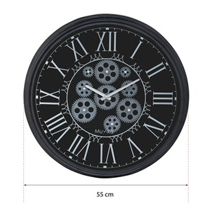 MUYİKA Perfetto Nero Hareketli Çarklı  55x55cm Sessiz Mekanizmalı  Siyah Duvar Saati  MDS-55
