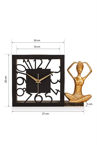 Muyika Piazza Gold Sessiz Mekanizmalı Polyester Biblo Metal Masa Saati 27 x 20 cm YOGA MMS-POB