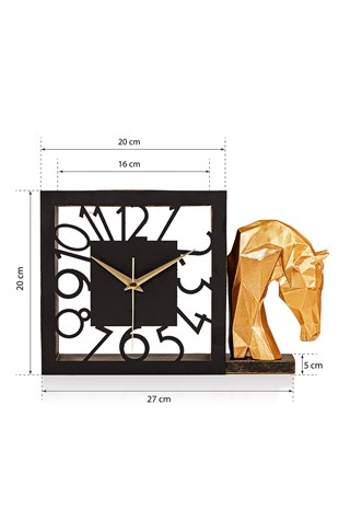 Muyika Piazza Gold Sessiz Mekanizmalı Polyester Biblo Metal Masa Saati 27 x 20 cm AT MMS-POB