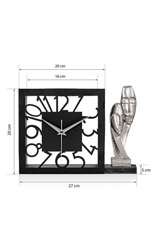 Muyika Piazza Gümüş  Sessiz Mekanizmalı Polyester Biblo Metal Masa Saati 27 x 20 cm DEVOTİON MMS-POB