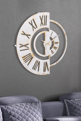 MUYİKA Yaro Metal Beyaz Eskitme Duvar Saati 50x50cm MDS-50